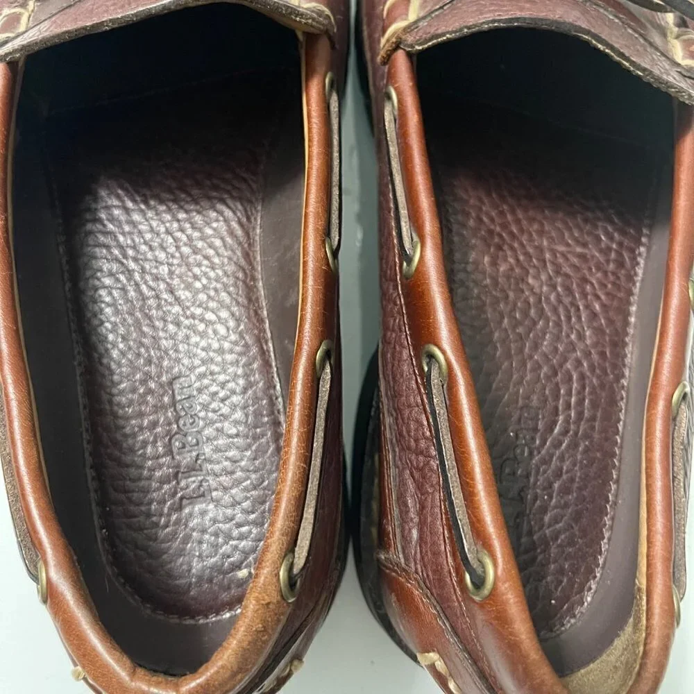 L.L. Bean Mens Brown Leather Allagash Academia Y2K Slip On Loafer Shoes Size 9